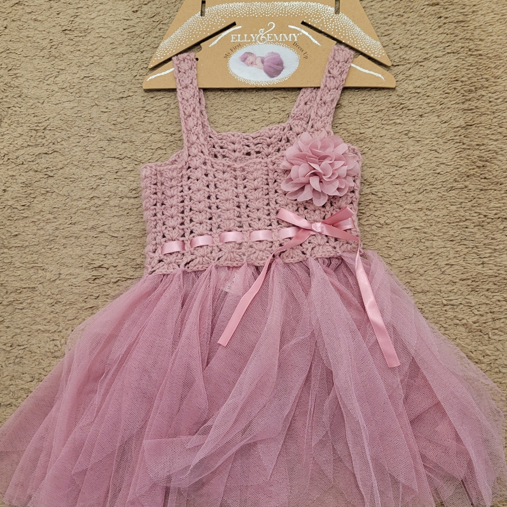 Elly & Emmy Pink Crochet Tulle Kids Dress